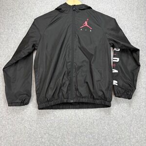 Air Jordan Windbreaker Jacket Boys M Black Hooded Fleece Lined Jumpman Full Zip